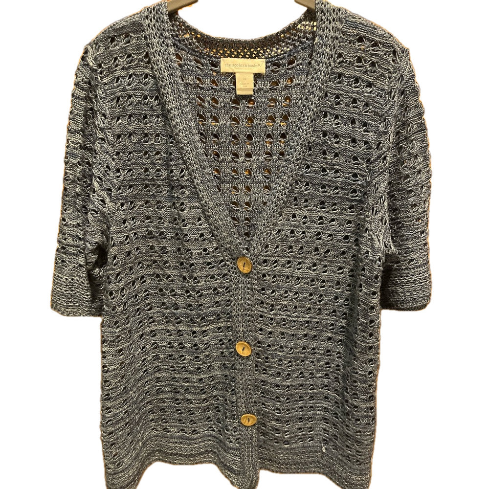 Christopher & Banks Blue Open Knit Button Cardigan. XL